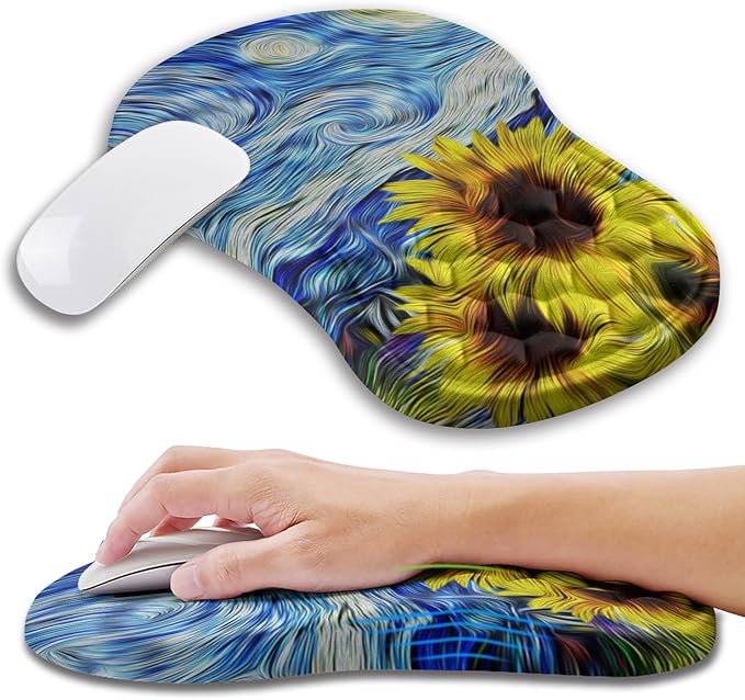 Ergonomic Mouse Pad Wrist Support with Memory Foam Massage Bulge, Carpal Tunnel Mousepad Wrist Rest for Mouse(12x8 inch,Sunflower)