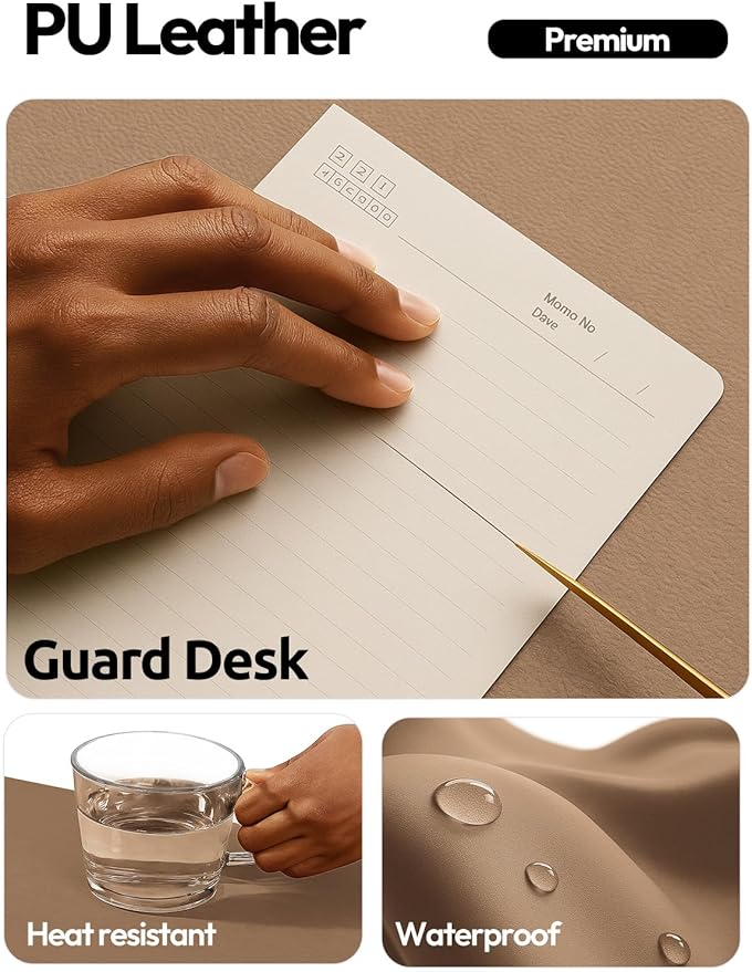 YSAGi Leather Desk Pad Protector, Office Mat, Large Mouse Pad, Non-Slip PU Blotter, Laptop Waterproof Writing for and Home (23.6" x 13.8", Khaki)