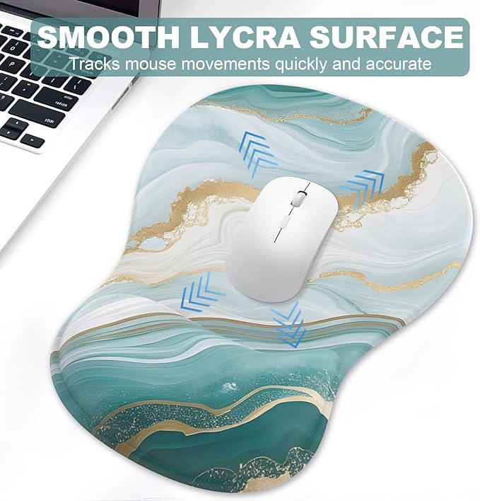 Ergonomic Mouse Pad with Wrist Rest and Keyboard Wrist Rest, Gel Mousepad and Wrist Rest for Computer Keyboard, Non-Slip PU Base, Mouse Pad Wrist Support for Gaming, Blue Green Marble