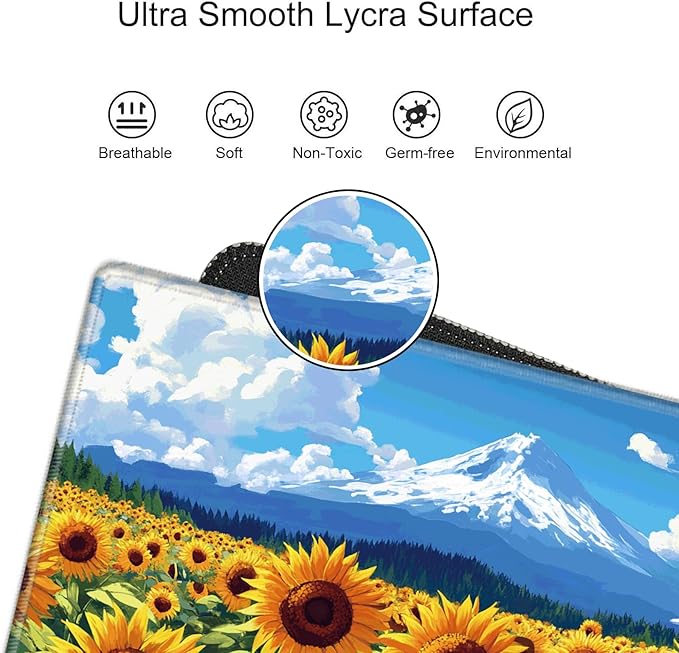 Gaming Mouse Pad Large Mousepad Sunflower Desk Mat XXL Desk Pad 31.5''x15.75'' Computer Mat with Stitched Edge Rubber Base for Work Women Home Office