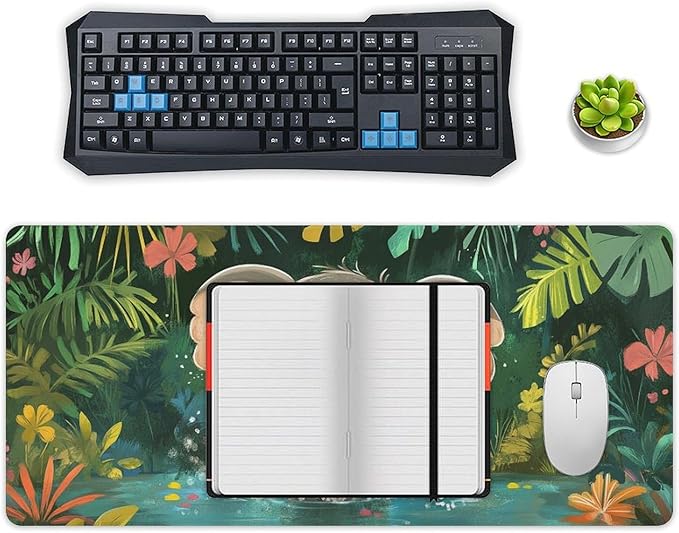 Large Ergonomic Gaming Mouse Pad Playful Baby Elephant - Fun Safari Animal Theme with Non-Slip Base Water-Resistant Surface and Stitched Edges 40x90cm