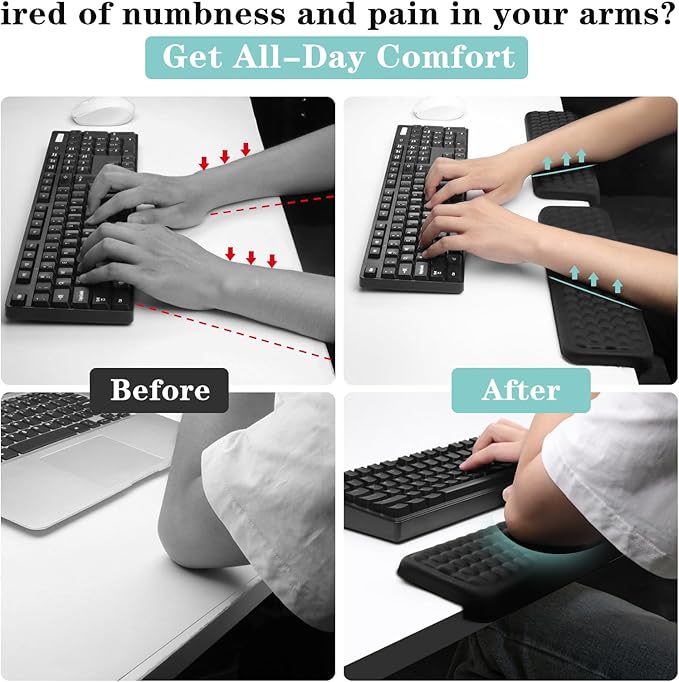 L-Shaped Desk Elbow Pad for Desk, 2-Piece Memory Foam Elbow Pads with Non-Slip, Ergonomic Desk Edge Cushion, Wrist Support Arm Rest for Office and Gaming (11.8 * 3.9 inch)