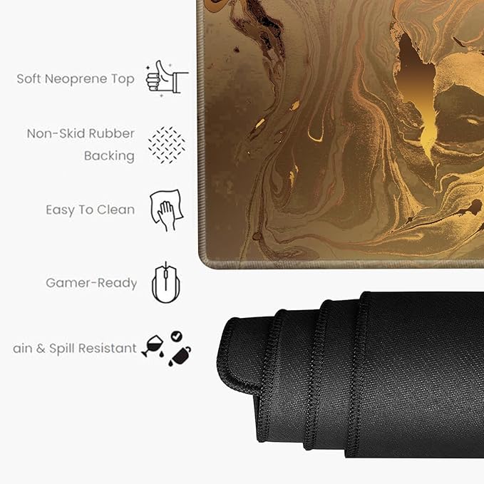 Large Mouse Pad Gold Marble Mousepad Gaming Desk Mat XXL 31.5''X15.75'' Desk Pad Big Computer Mat Long Mouse Mat of Office Work