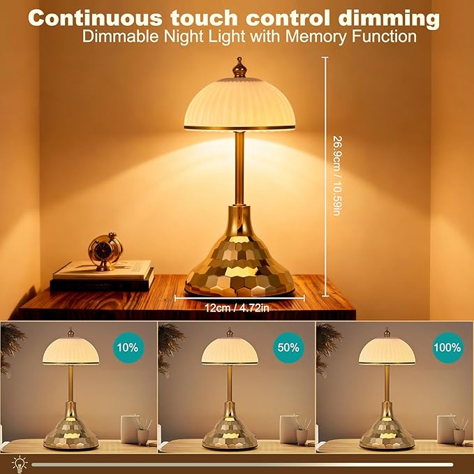Touch lamp,night light for kids,rechargeable light, suitable for bedrooms, desks, terraces,and outdoor tables. Dimmable LED eye-protection night light,also an ideal Christmas gift for teenagers.(Gold)