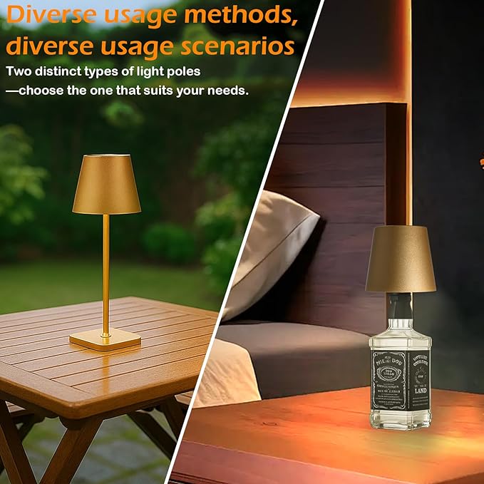 2 Pack Minimalistic Cordless Table Lamps - 2000mAh Rechargeable, Touch Control, 3 Colors Stepless Dimming LED Bottle Lamp Kit for Home & Camping