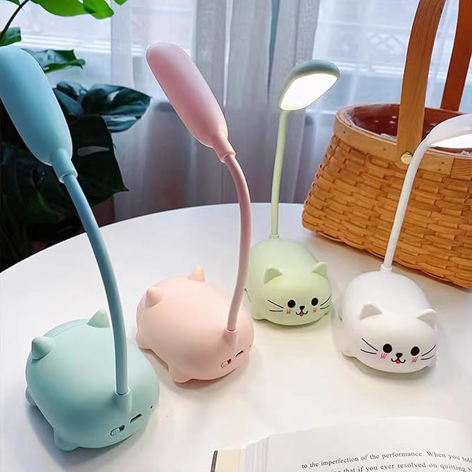 LED Desk Lamp for Kids, Cute Cat Lamp USB Rechargeable Reading Light,Portable LED Table Light, Flexible Gooseneck Eye-Care Cartoons Small Desk Lamp Girls Gifts (Blue)