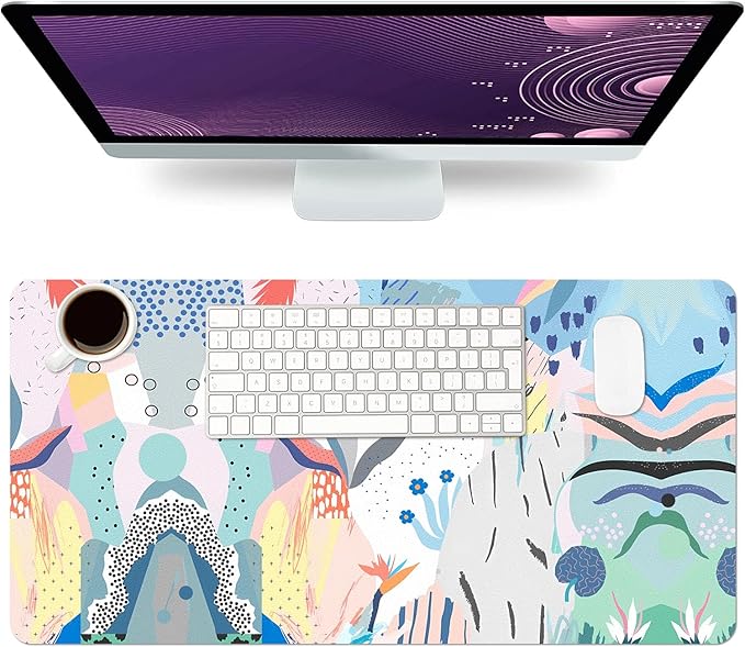 Desk Mat Large Protector Pad 31.5" x15.7", Non-Slip PU Leather Desk Blotter, Waterproof Mouse Pad for Office Home Flowery