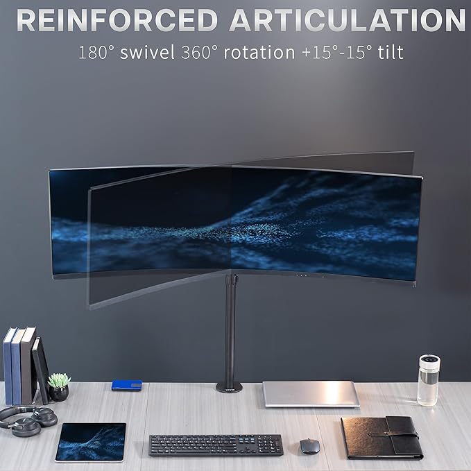 VIVO Single Ultra-Wide Monitor Desk Mount for up to 49 inch Ultrawide Screens, Extra Tall Heavy Duty Adjustable Stand Holds 44 lbs, Black, STAND-V100R
