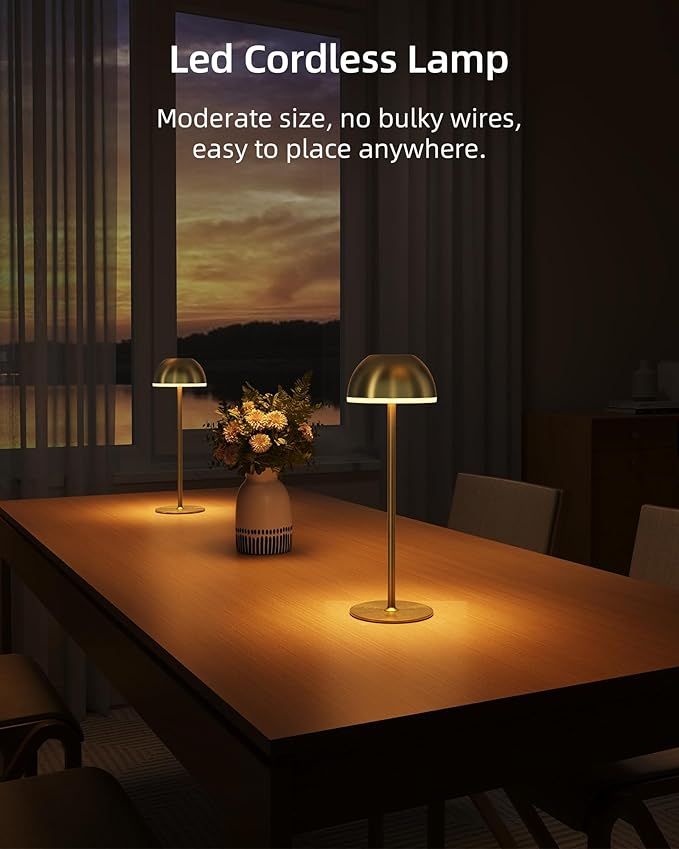 Cordless Table Lamp, Rechargeable, Touch control, 3 Color Temperature, Stepless Dimming, LED Memory Function, Portable, Battery Operated Lamp for Bedroom Restaurant Dinning Kitchen Living Room Home