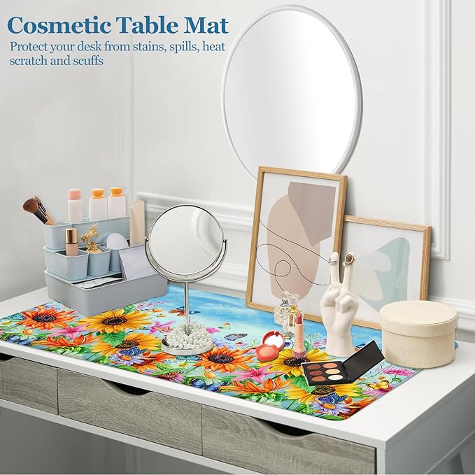 Desk Pad Sunflowers, Big Mouse Pad Flower Butterfly Women Girls Desk Mat Extended Large Gaming Mouse Pad Non-Slip Base Stitched Edge Work Home Office Desks Computer Keyboard Laptop Decor Mouse Mat