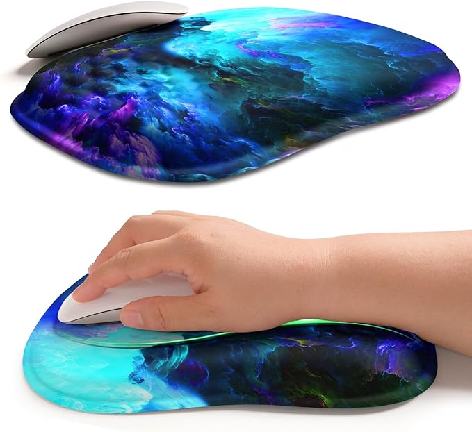 Hokafenle Ergonomic Wrist-Hugging Mouse Pad Wrist Support, U-Shaped Holding Wrist Rest Mousepad for Carpal Tunnel Pain Relief with Cushioned Memory Foam Slope Massage Bulge (10.2x8.3 in,Nebula)