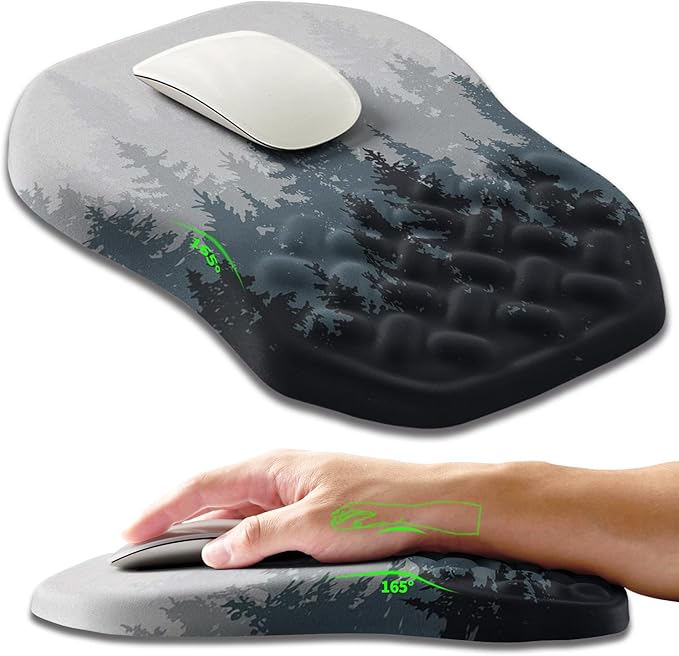 Ergonomic Slope Mouse Pad Wrist Support, Wrist Rest Mousepad for Carpal Tunnel with Massage Bulge and Slow Rebound Memory Foam (12x8 inch, Forest)
