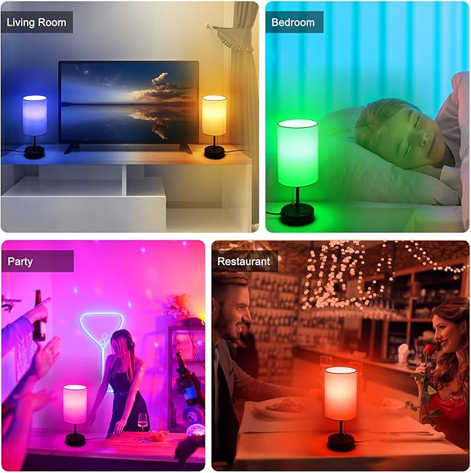Bedside Table Lamps for Bedrooms Nightstand Lamp RGB Color Changing Bedside Lamp with 2 USB Charging Port and AC Outlet, 3 Way Dimmable Small Modern Lamp for Home Living Room Bedroom Party