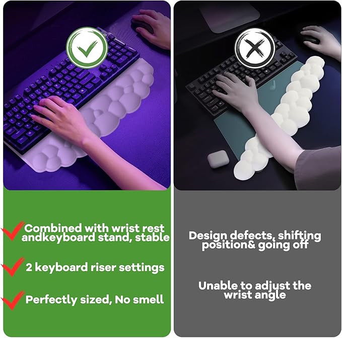 Ergonomic Wrist Rest for Keyboard and Mouse, Soft Memory Foam Cloud Keyboard Stand Pad with Wrist Rest Set, Easy Typing, Comfort for Office, Work, Gaming - White