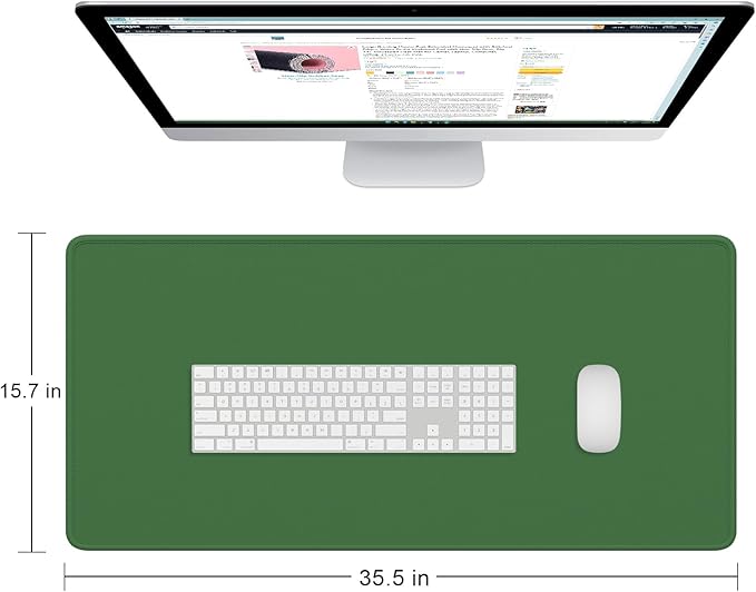 Dapesuom Large Gaming Mouse Pad, Extended Mouse Mat with Stitched Edges, Full Size Keyboard Pad with Non-Slip Base, Big XXL Computer Desk Mats for Gamer, Laptop, Office, 35.5 x 15.7in, Forest Green