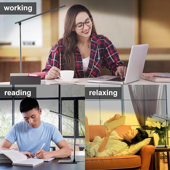 Semlos LED Desk Lamp, Eye-Caring Table Lamps with 5 Brightness Levels & 5 Lighting Modes, 45 Min Auto Timer, Touch Control and Memory Function, Dimmable Home Office Study Reading Desk Light,Black