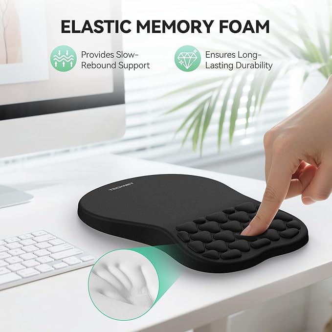 TECKNET Ergonomic Mouse Pad with Wrist Rest, Soft Mousepad with Massage Design, Memory Foam and Non-Slip PU Base, Gaming Mouse Pad for Desk, Home, Office, 12x8 Inches, Black