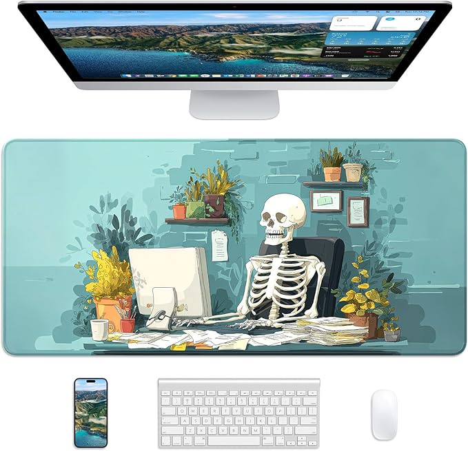 XL Gaming Mouse Pad, 31.5x15.7'' Large Desk Mat with Anti-Slip Rubber Base & Stitched Edges for Gaming, Office, Home, Office Skeleton