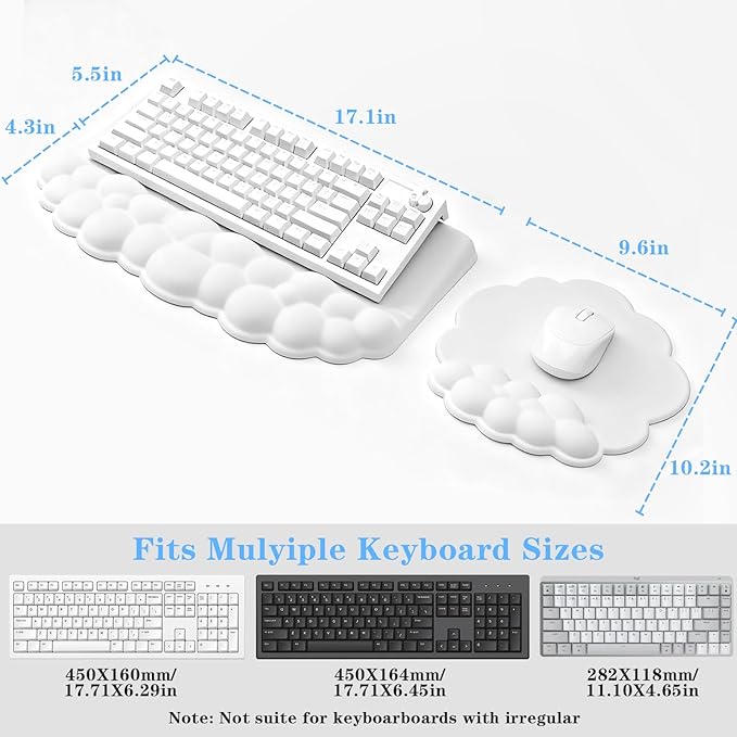 Cloud Keyboard and Mouse with Wrist Rest, Ergonomic Tilted Keyboard Stand with Soft Memory Foam Wrist Support Set, Effortless Typing, Comfortable for Office, Work, and Gaming