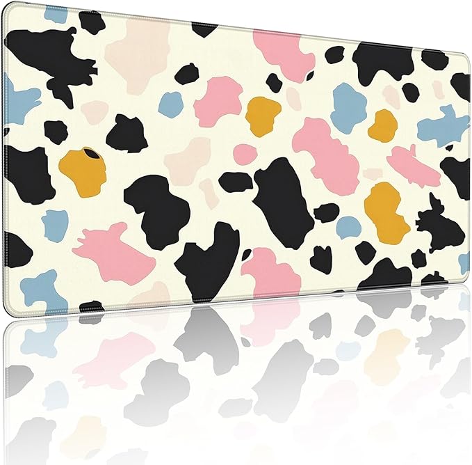 XXL Gaming Mouse Pad, Colored Spots Design, 35.4 x 15.7 Inches, Microfiber Cloth, Non-Slip Rubber Base, Rectangular Extended Desk Mat