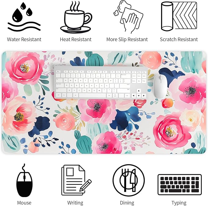 Bloss Flower Desk Mat, Leather Desk Pad, Desk Matt for Desktop, Waterproof Desk Pad Mat, Computer Mat for Office Work/Home/Decor/Desk Protector(35.4 x 15.7 Inches)