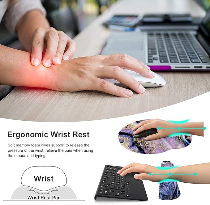 Keyboard Wrist Rest and Mouse Pad, Ergonomic Memory Foam Mouse Pad Wrist Support, Non-Slip Mouse Pad and Keyboard Wrist Support, Comfortable Mousepad with Wrist Rest for Game, Office