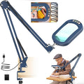 10X Extra Long Magnifying Glass with Light and Clamp, Real Glass, 5 Color Modes, Stepless Dimmable, Dual 16-inch Swing Arm, Lighted Magnifier Hands Free for Close Work, Craft, Reading, Painting, Blue