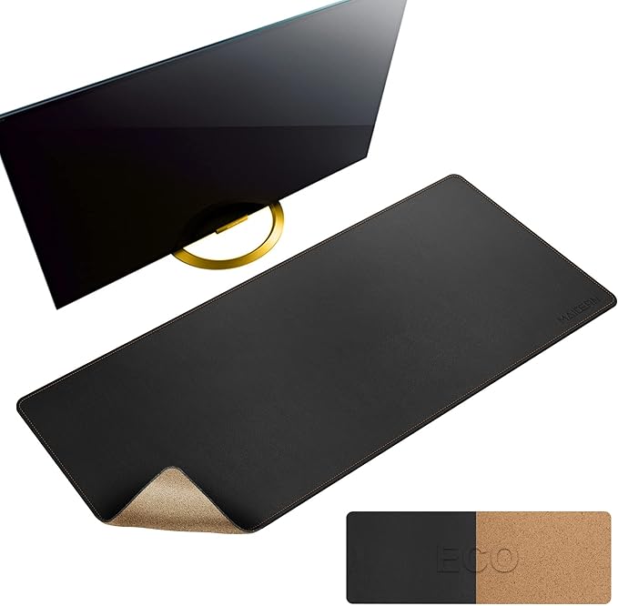 MAIDERN 40' x 16' Cork & Leather Desk Pad, XXL Reversible Gaming Home Office Mat (Black)