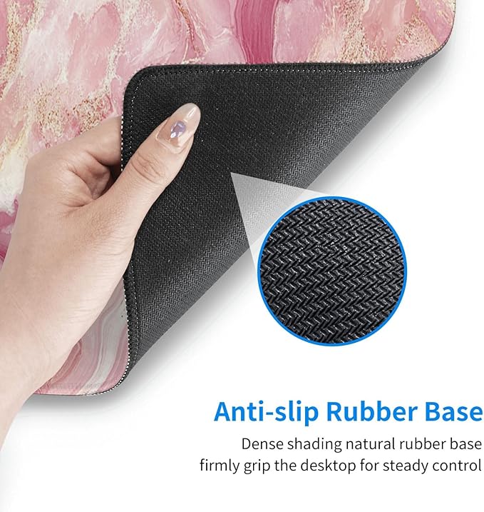 AQQA Pink Marble Desk Pad,Office Desk Mat 31.5" x 15.7"Large Gaming Mouse Pad,Textured Washable Desktop Protection Mouse Mat with Non-Slip Rubber Base,Rose Gold