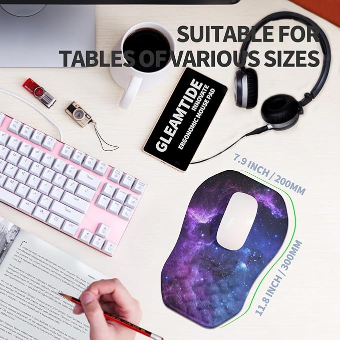 Ergonomic Raised Mouse Pad Wrist Support with Bilateral Slope Memory Foam Mousepad for Wrist Rest and Carpal Tunnel 11.8x7.9〃Galaxy