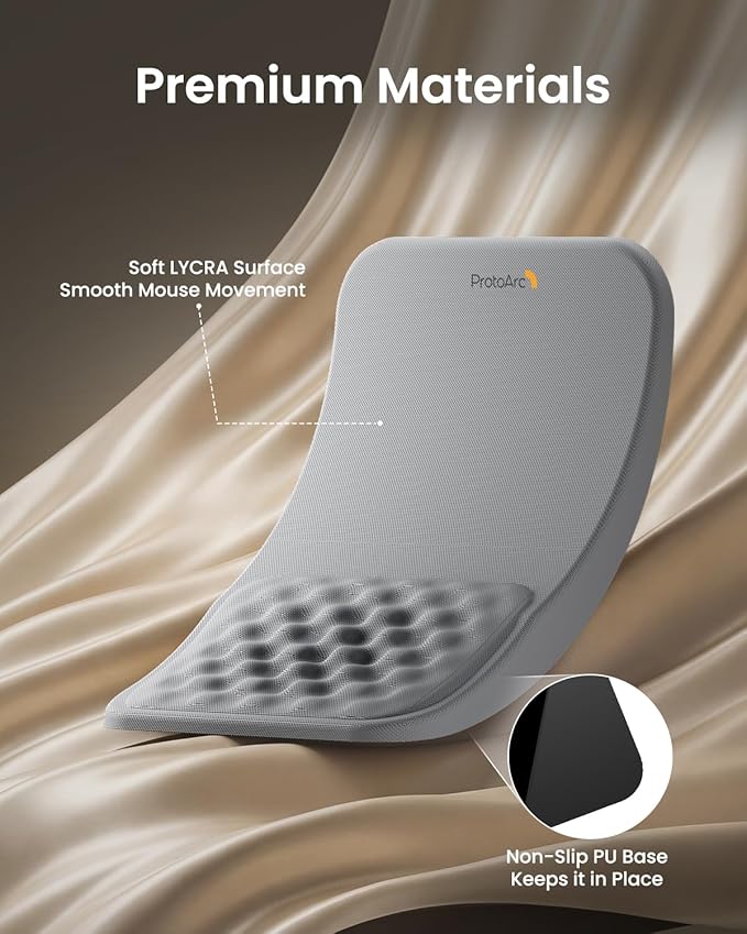 ProtoArc Ergonomic Mouse Pad with Wrist Rest, MP50 Mousepad with Massage Design, Soft Memory Foam and Non-Slip PU Base for Desk, Home, Office, 12x8 Inches, Gray