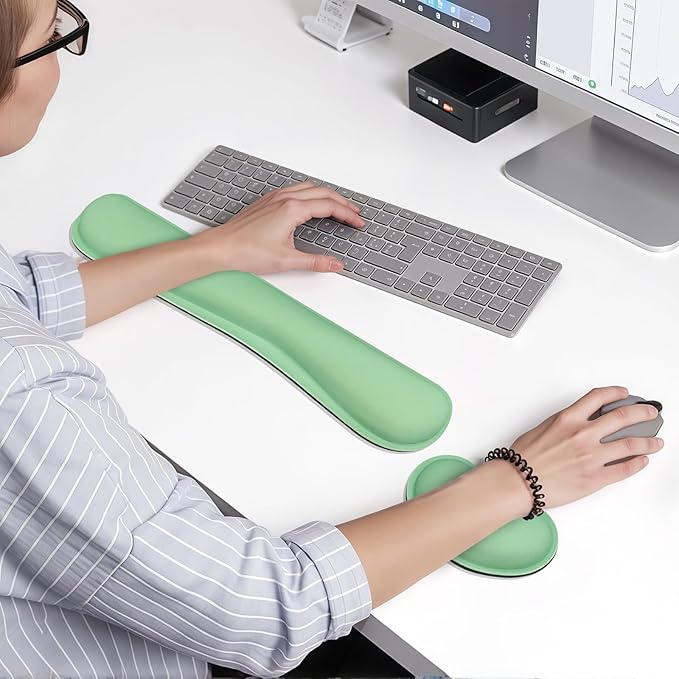 Wrist Rest for Computer Keyboard and Mouse, Ergonomic Design Wrist Support Pad for Keyboard, Soft Memory Foam Desk Pads Support Hand and Arm Easy Typing & Comfort, 2 Piece Pad, Green