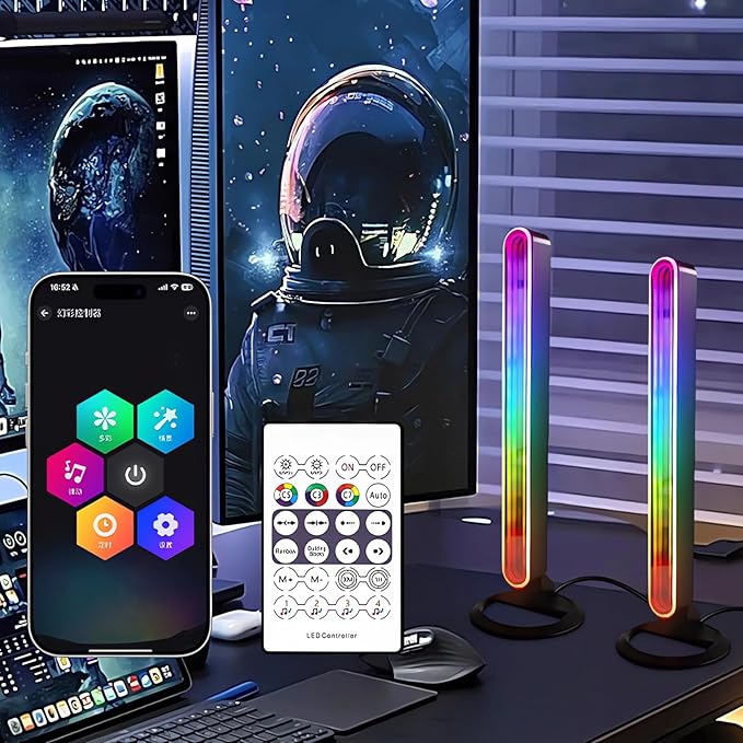 RGB Light Bar for Desk 2 Pack USB Powered Ambient Table Lamp with App & Remote Control Color Changing LED Mood Lights for Gaming Setup TV Backlight, Bedroom Decor
