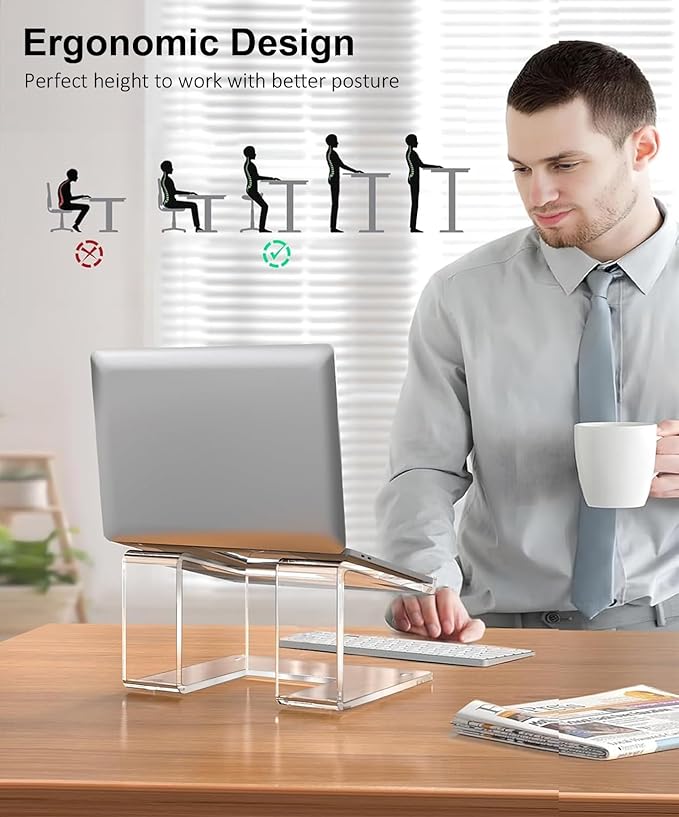 Acrylic Laptop Stand for Desk, Laptop Riser for 10-17.3 Inch Laptops, Ergonomic Computer Stand Holder Compatible with Macbooks and Notebooks