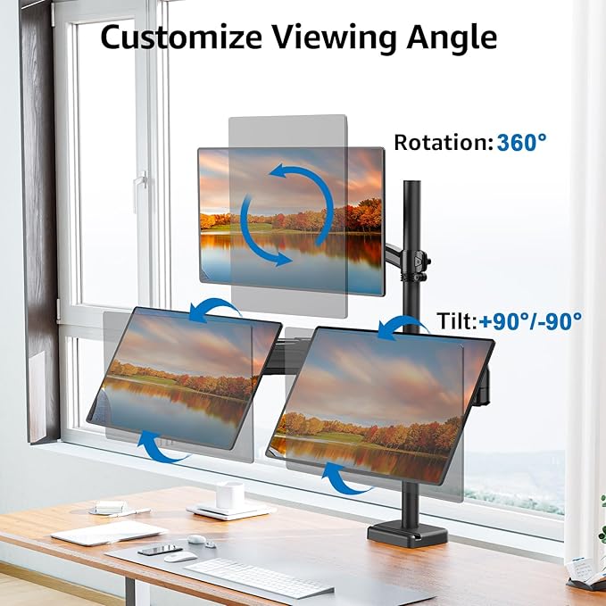 Triple Monitor Mount Fits Max 32" Computer Screen, Holds up to 17.6lbs Each Arm, 3 Monitor Desk Mount, Triple Stand with Tilt Swivel Rotation, VESA Mount 75/100mm