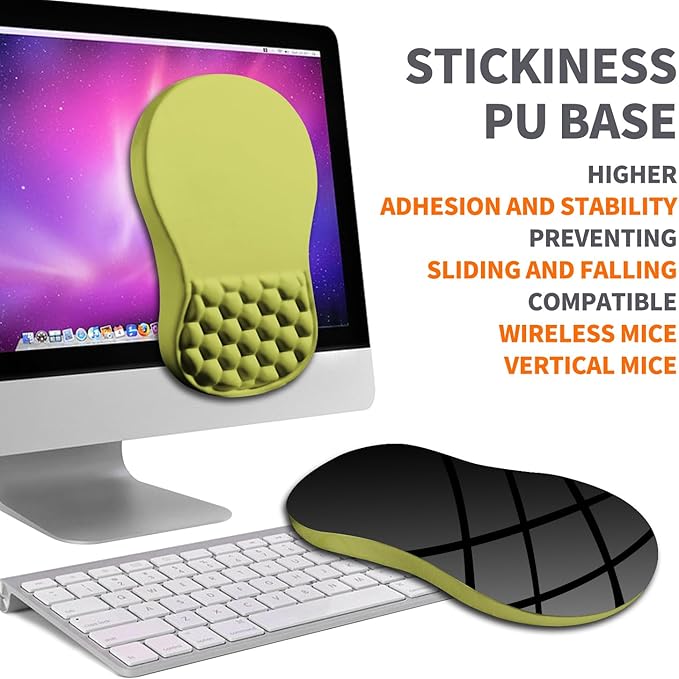 Ergonomic Joint Wrist Support Mouse Pad with Memory Foam Cushion Massage Bump, Carpal Tunnel Mousepad Slope Design for Wrist Rest, 11.8x7.9 in, Khaki Green