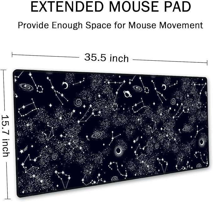 SSOIU Extended Gaming Mouse Pad (35.5x15.7 in), Large Stable Rubber Base Mousepad with Stitched Edges, Keyboard Mouse Mat Desk Pad for Work, Game, Office, Home - Space Galaxy Constellation