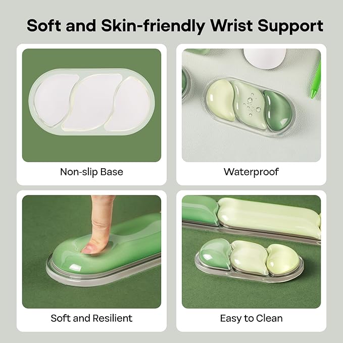 EPOMAKER CloudGel Wrist Rest for Keyboard and Mouse, 2 Pieces Silicone Wrist Support, Anti-Slip Rubber Bottom, Ergonomic Design, Suitable for Office/Computer/Laptop/Gaming (Green)