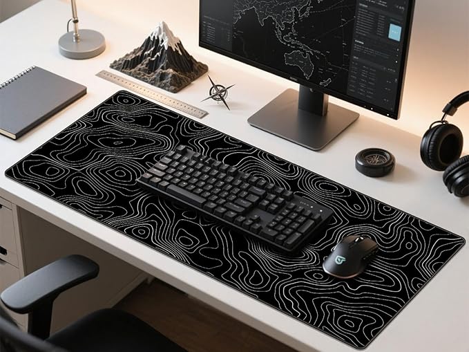 Extra Large Gaming Mouse Pad with Black Topographic, XXL Mousepad, Big Mouse Mat Desk Pad, Non Slip Keyboard Pad for Gaming Computer Laptop PC Office Desk Accessories