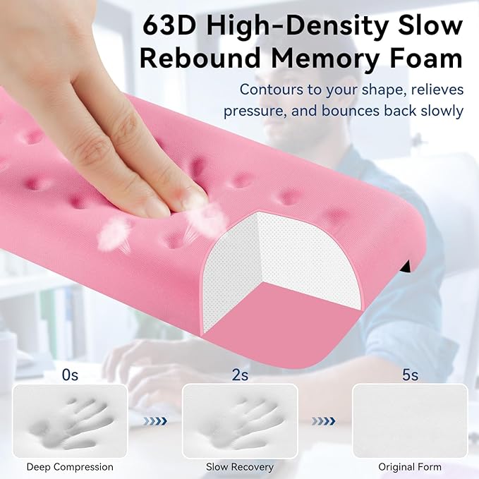 L-Shaped Desk Elbow Pad for Desk, 2-Pack Memory Foam Elbow Rest for Desk Edge Cushion, Non-Slip Ergonomic Arm Rest for Wrist, Palm & Forearm Support, Office Home, Separate Design, Pink