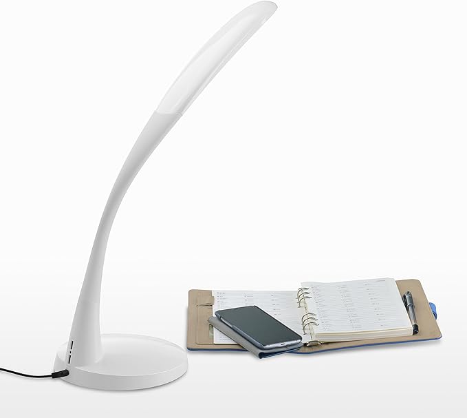 ViSee Super High Brightness LED Desk Lamp with 5-Level Brightness Touch Control, Folding Goose Neck, and Two USB Charging Ports