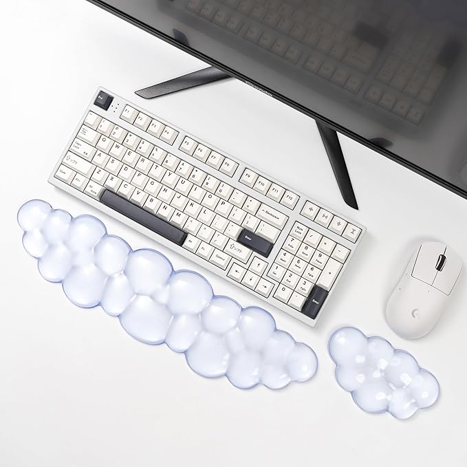Ergonomic Gel Cloud Keyboard and Mouse Wrist Rest Set – Clear Wrist Rest for Computer Keyboard 60%/68%/75%, Comfort & Support for Typing and Gaming (Light Blue)