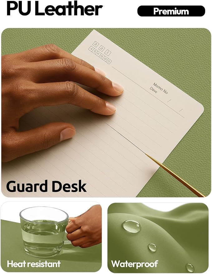 YSAGi Leather Desk Protector, Office Mat, Large Mouse Mat, Non-Slip PU Leather Blotter, Laptop Pad, Waterproof Writing Pad for Office and Home (Green, 35.4" x 17")