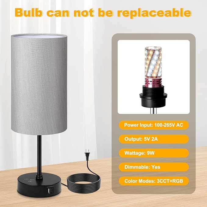 Unicozin 17Inch Table Lamp for Bedroom, Touch Control Bedside Lamp for Reading, 3 CCT & 7 RGB Color Changing, Dimmable Nightstand Lamp for Kids Room Living Room Office, Grey Shade