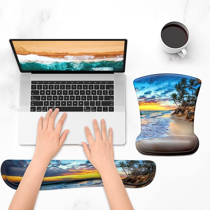 ITNRSIIET Mouse Pad Wrist Support Keyboard Wrist Rest Pad Ergonomic Mousepad Non-Slip Memory Foam Keyboard Pad Easy Typing Pain Relief Perfect for PC Laptop Gaming Office, Beach