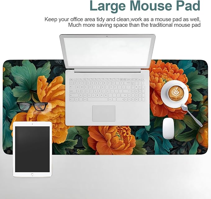 Retro Flower Spring Extended Gaming Mouse Pad 35.4x15.7Inch Large Desk Mat Anti-Slip Rubber Base & Durable Stitched Edges for Gamers Smooth Mouse Writing Surface for Desk Office/Home