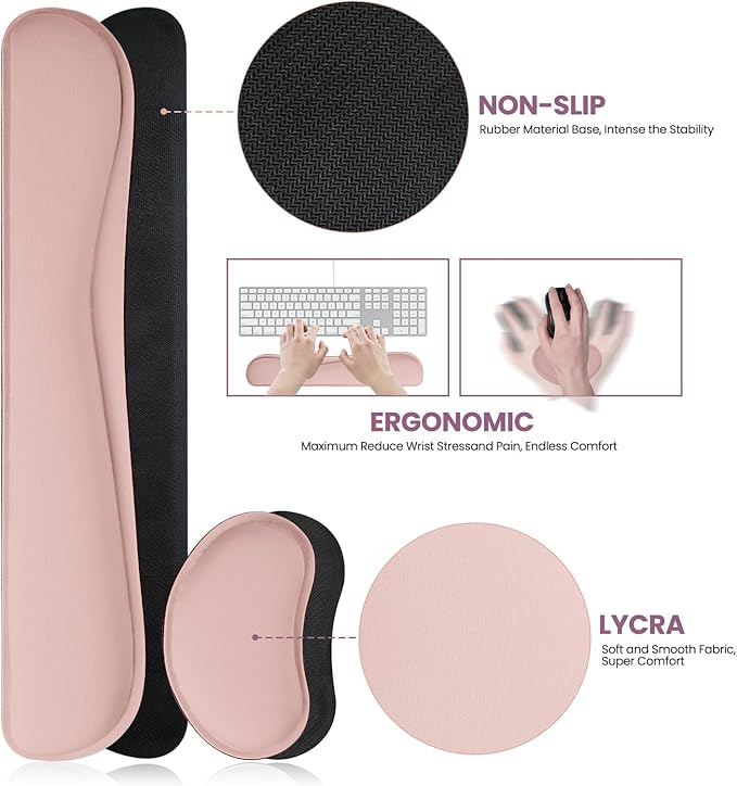Desk Pad Mat Set,3-in-1 Large Mouse Pads with Wrist Rest and Keyboard Pad, Pink Desk Mats for Keyboards and Mouses, Ergonomic Keyboard and Mouse Mat Set for Office Home Decor, 31.5" x 15.7"
