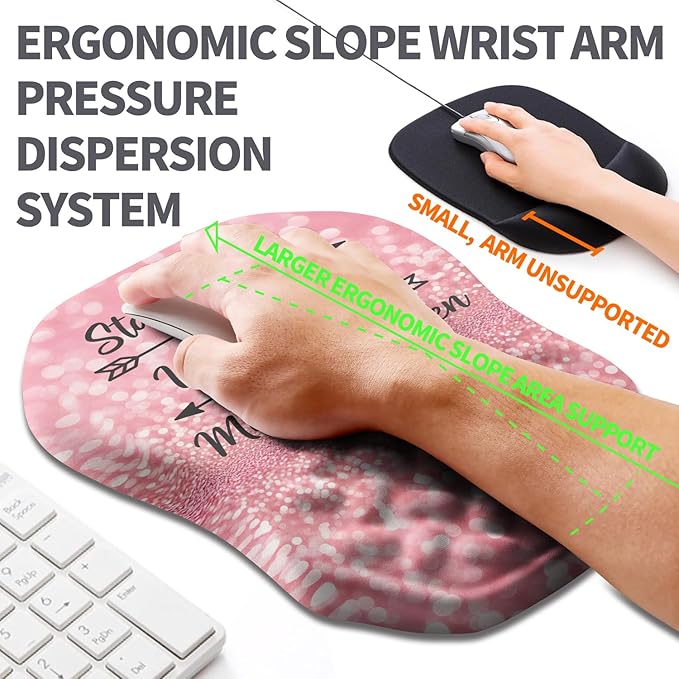 Ergonomic Slope Mouse Pad Wrist Support, Wrist Rest Mousepad for Carpal Tunnel with Massage Bulge and Slow Rebound Memory Foam (12x8 inch, Pink Stay Positive)
