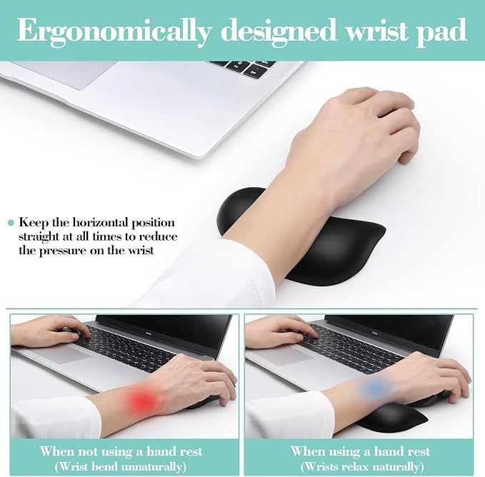 Wrist Rest for Keyboard and Mouse Pad, Ergonomic Memory Foam Keyboard Wrist Rest Set, Luxe Leather, Non-Slip Desk Accessories for Office and Home (Black)