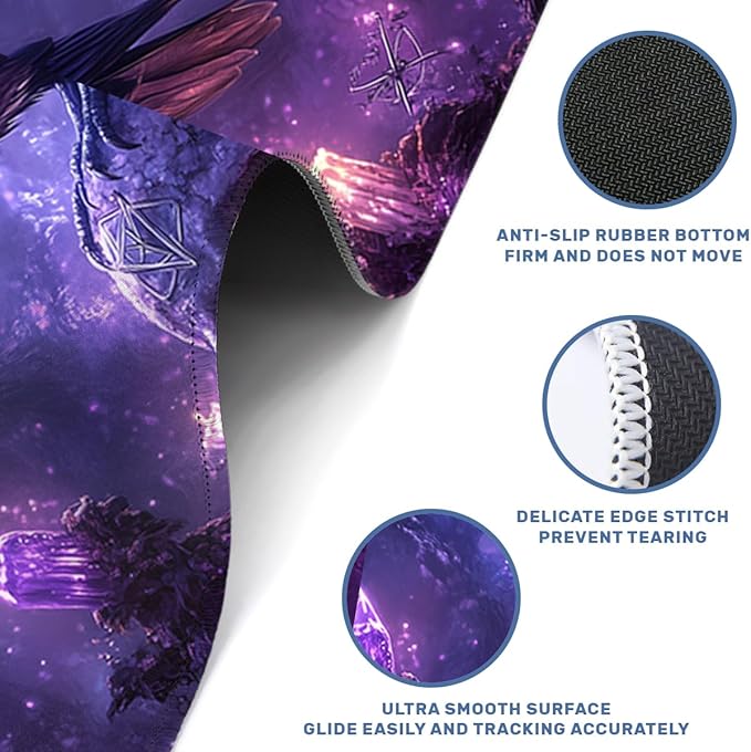 Mystic Crow Desk Mat Gaming Large Mouse Pad Amethyst Flame Skull Enchanted Night Mousepads Computer Keyboard Pad Mouse Mat Laptop Mat 31.5 x 11.8 Mouse Pads for Desk Home Office Gaming